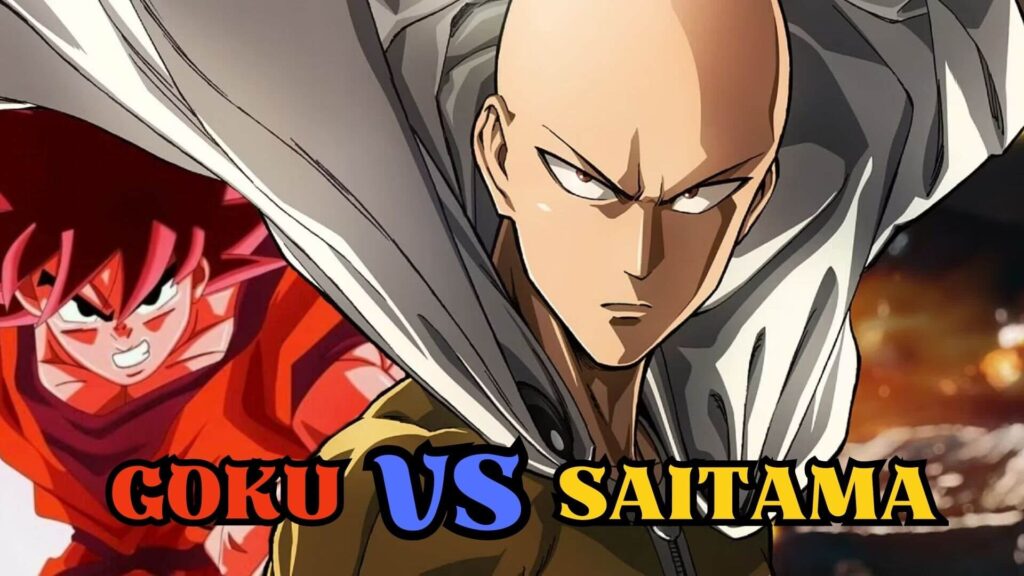 goku using kaioken from dragon ball z behind saitama from one punch man