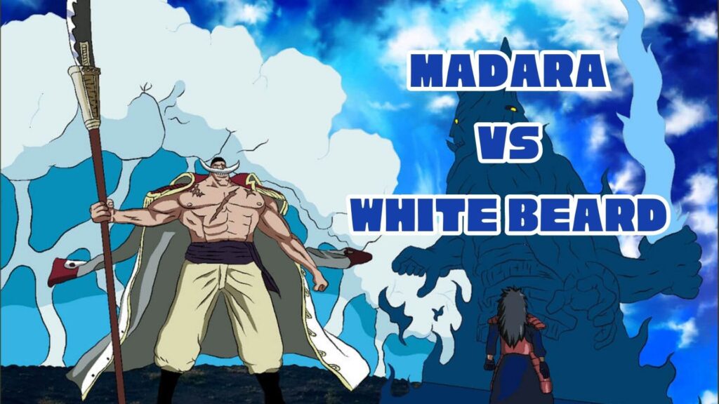 madara standing in front of white beard ready to fight on the ship and in the sea