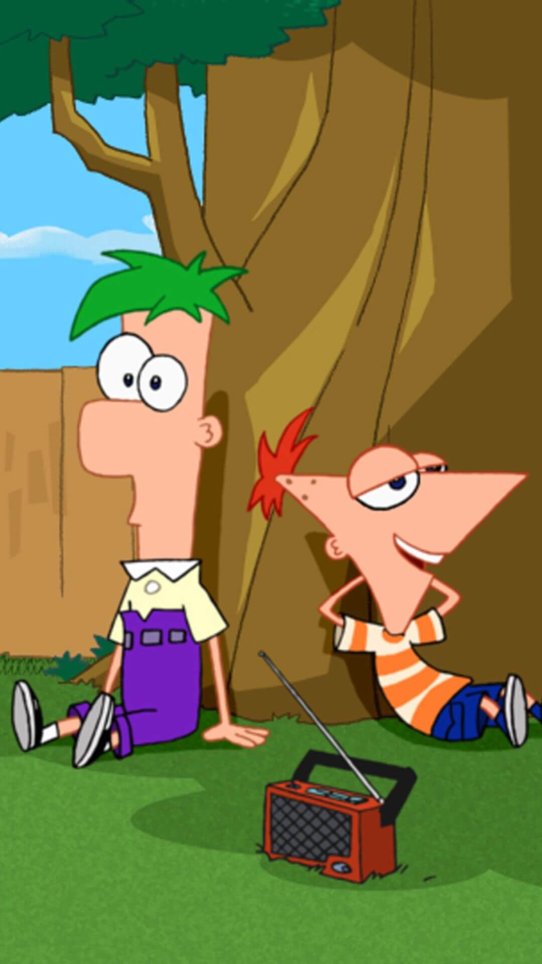 phineas and ferb sitting under the tree