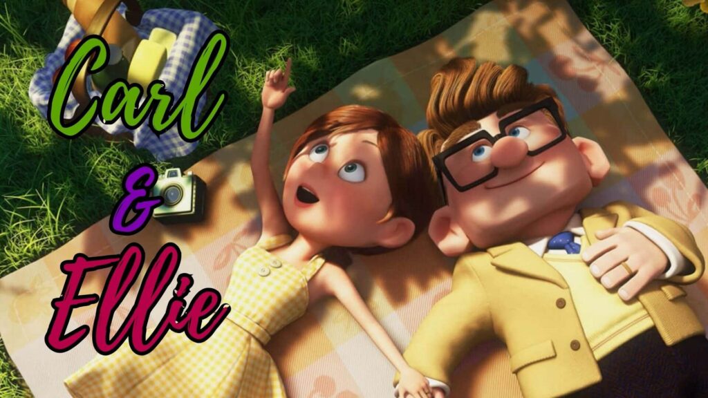 carl and ellie from up movie laying in the grass looking at clouds