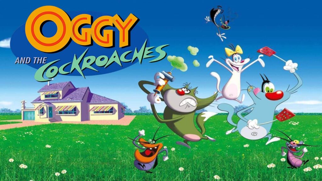 oggy and the cockroaches fighting each other with jack at his side