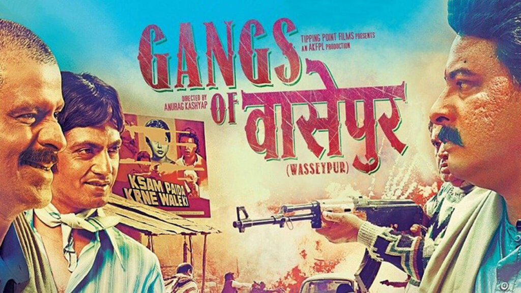 gangs of wasseypur movie with nawazuddin and manoj bajpayee standing in front of pankaj tripathi with guns